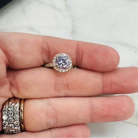 Lavender Purple Ring Halo Surround Size 5.25 Sparkle Fire Silver-tone Rh… - Picture 8 of 11